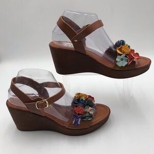 BN Mariella Wedge Sandals with Multicolor Floral Accents